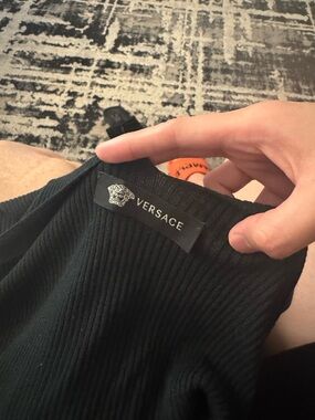 Versace Black Ribbed Knit Top with Labeled Neckline